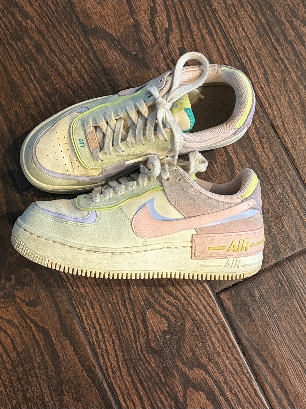 Nike Air Force 1 Sz 8.5 Pastel Swoosh Sneakers - Cream Pink Blue Yellow Lavender